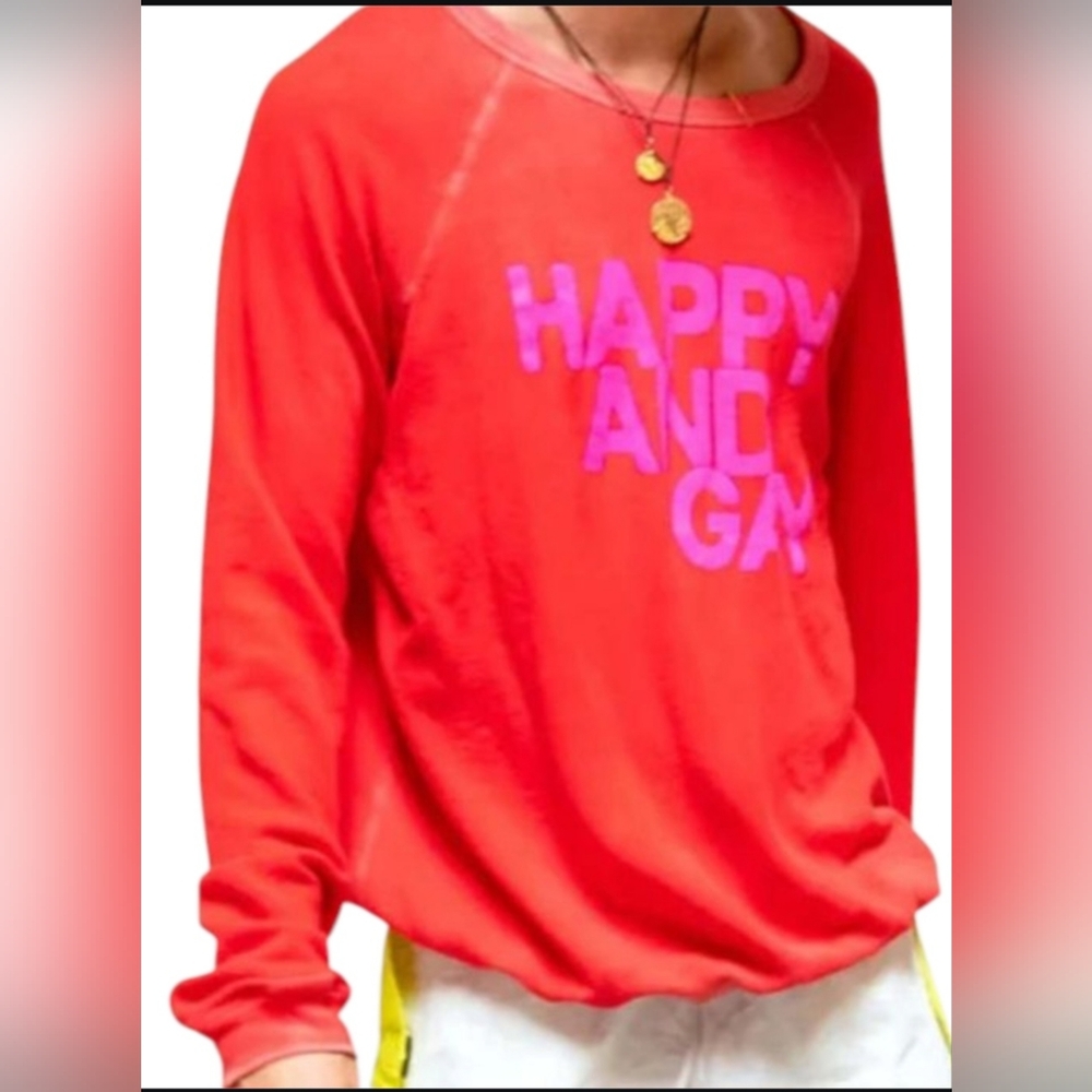 freecity Red Sweatshirt with Pink 'HAPPY AND GAY' graphic Tshirt large
